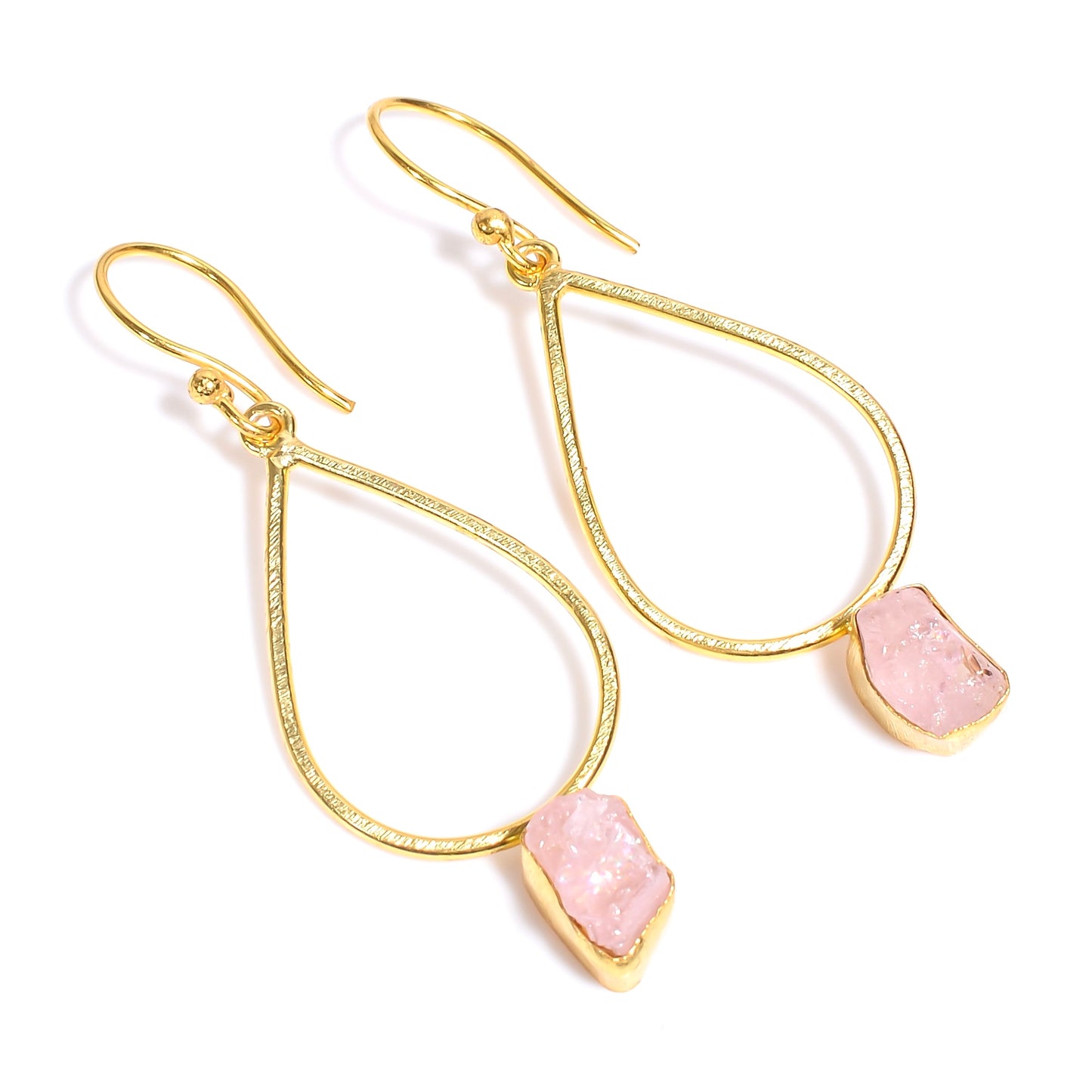 Raw Morganite Earrings Gold 24k Plated