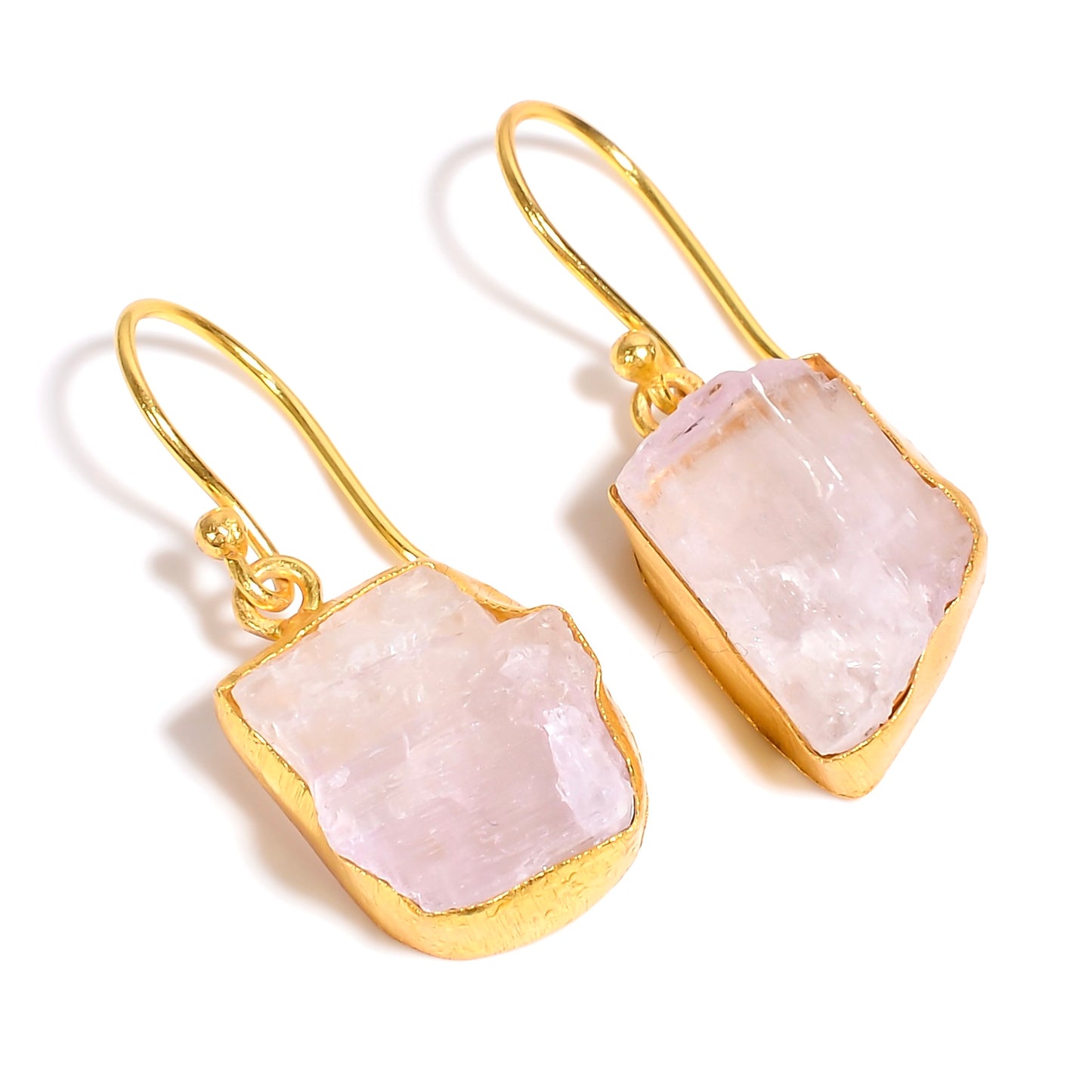 Raw Kunzite Earrings Gold 24k Plated
