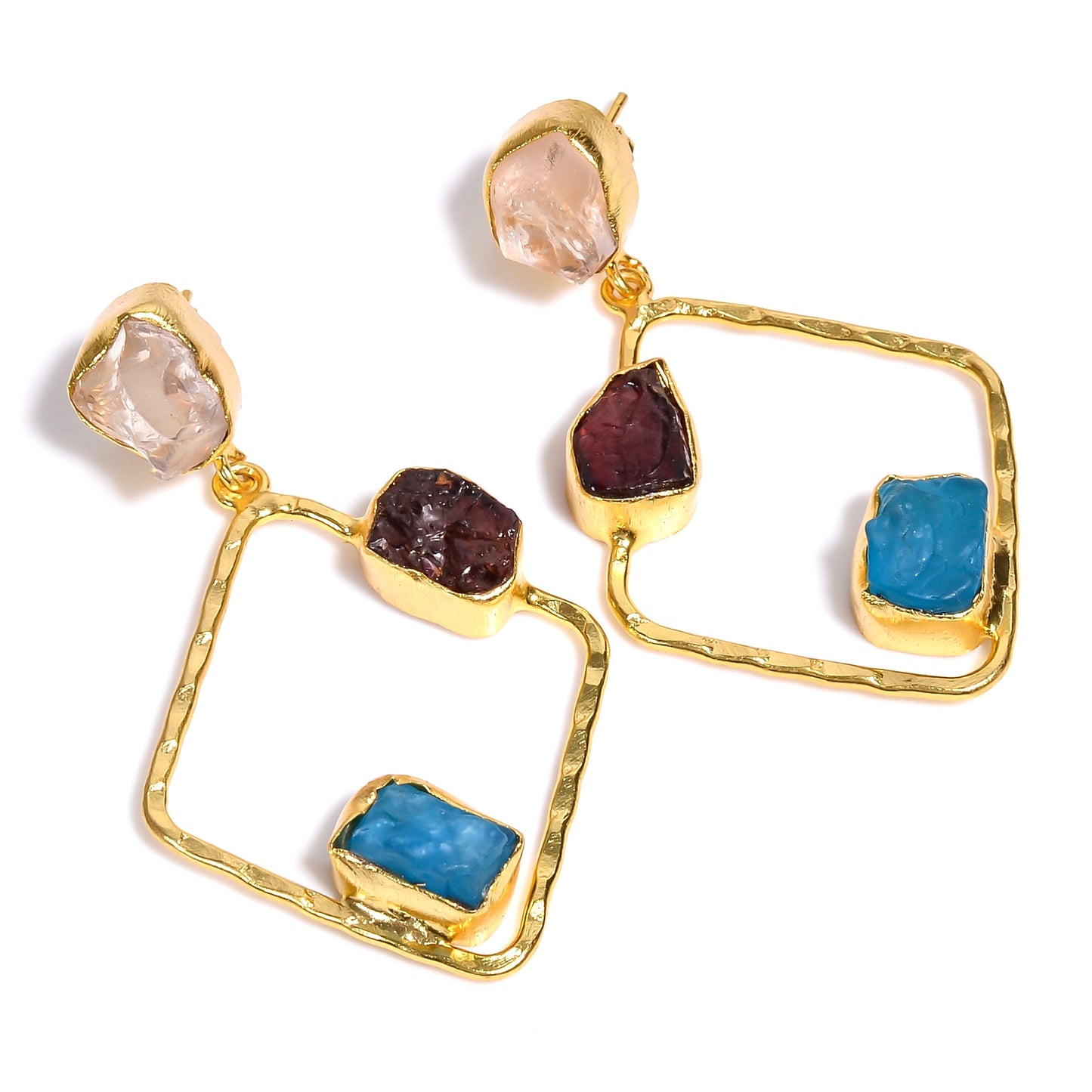 Raw Neon Apatite X Rose Quartz X Red Garnet Earrings