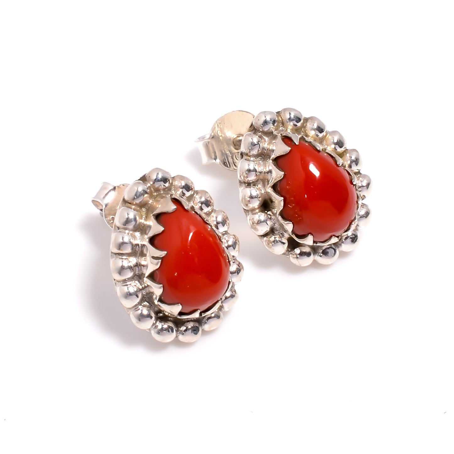 Red Coral Earrings Sterling Silver 925