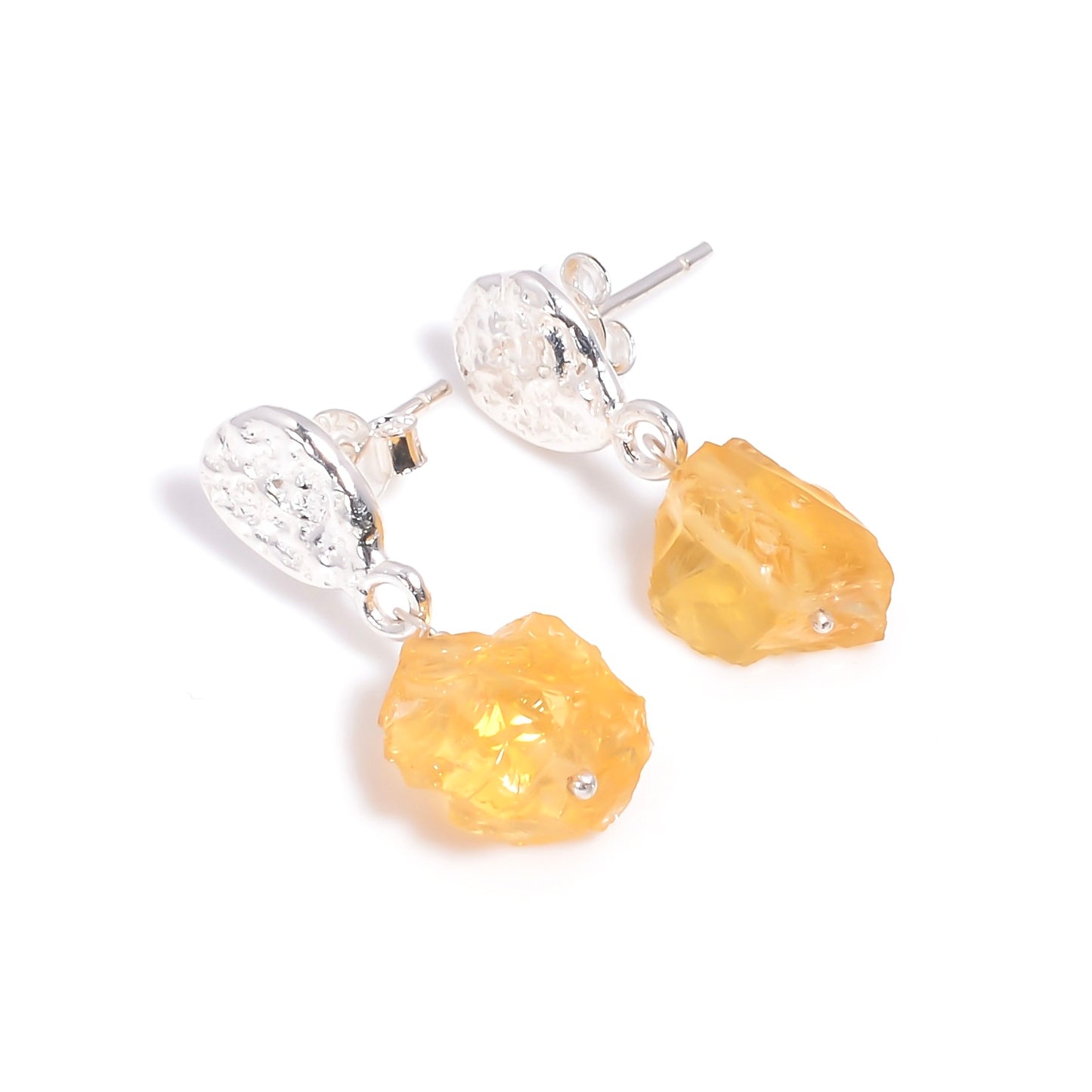 Raw Citrine Earrings Sterling Silver 925