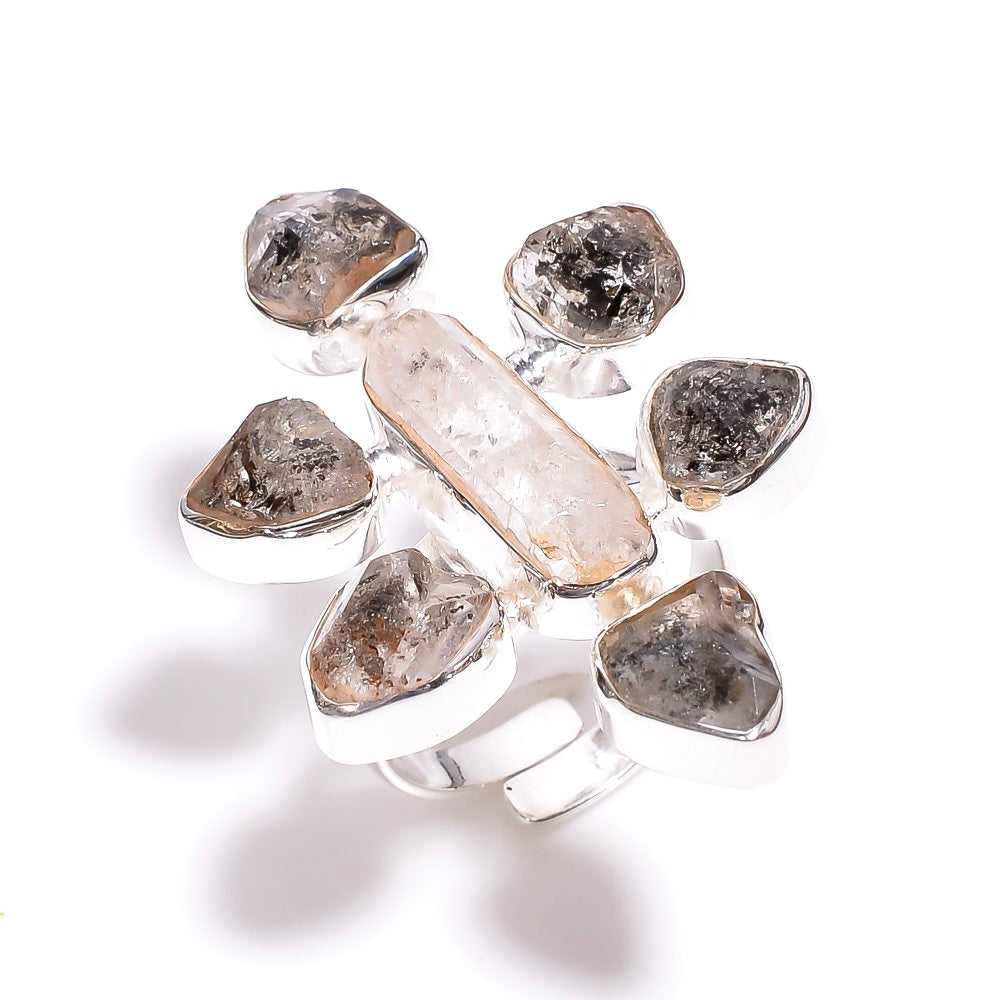 Raw Herkimer Diamond Ring Sterling Silver 925