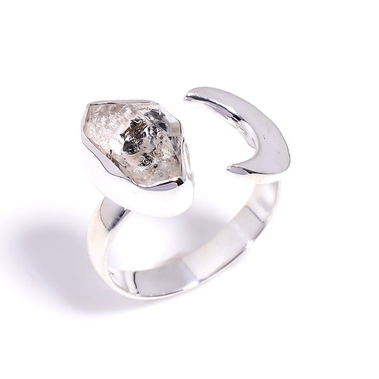 Raw Herkimer Diamond Ring Sterling Silver 925