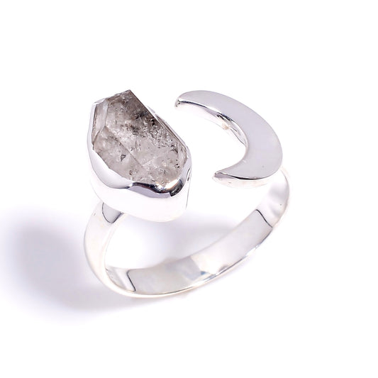 Raw Herkimer Diamond Ring Sterling Silver 925