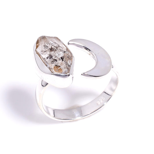 Raw Herkimer Diamond Ring Sterling Silver 925