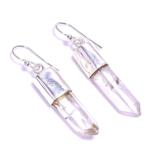 Raw Clear Quartz Earrings Sterling Silver 925