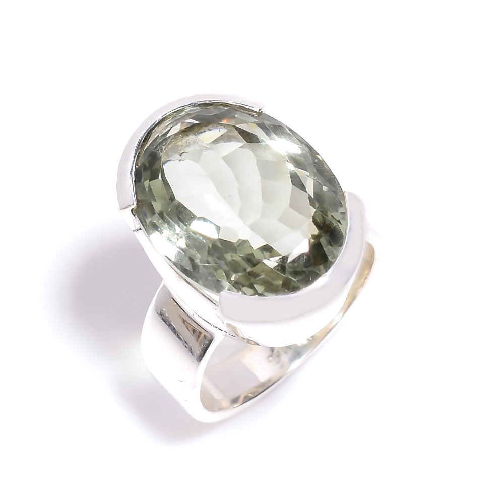 Green Amethyst Ring Sterling Silver 925