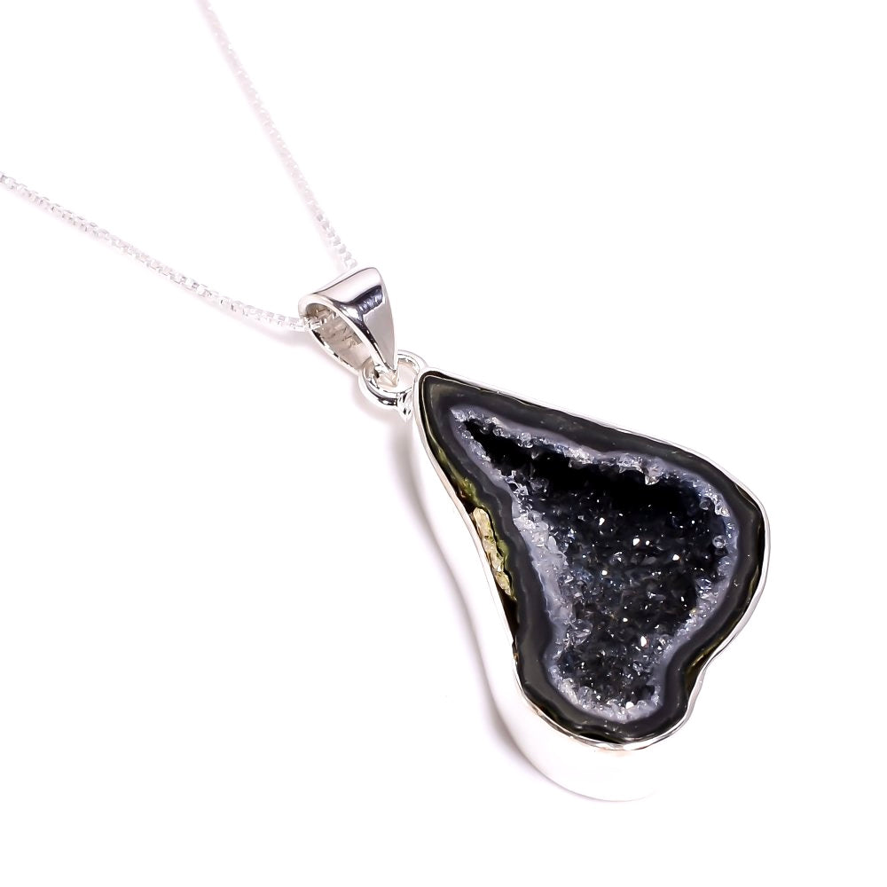 Geode Druzy Necklace Sterling Silver 925