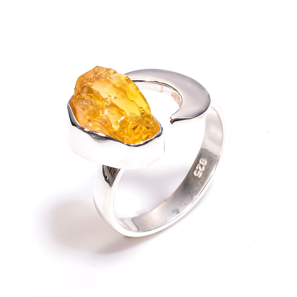 Citrine Crescent Moon Sterling Silver 925