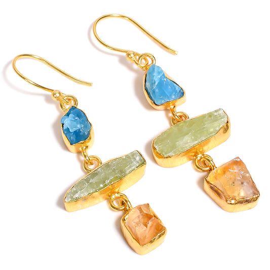 Raw Green Kyanite X Blue Sky Apatite X Citrine Earrings