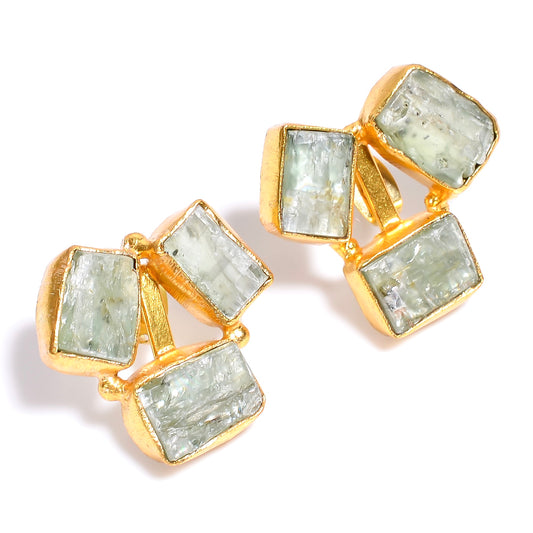 Raw Green Kyanite Earrings Gold 24k Plated