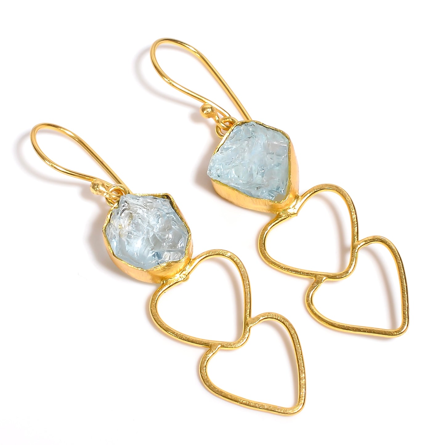 Raw Aquamarine Earrings Gold 24k Plated