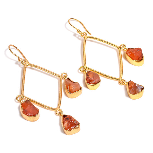 Raw Carnelian Earrings Gold 24k Plated