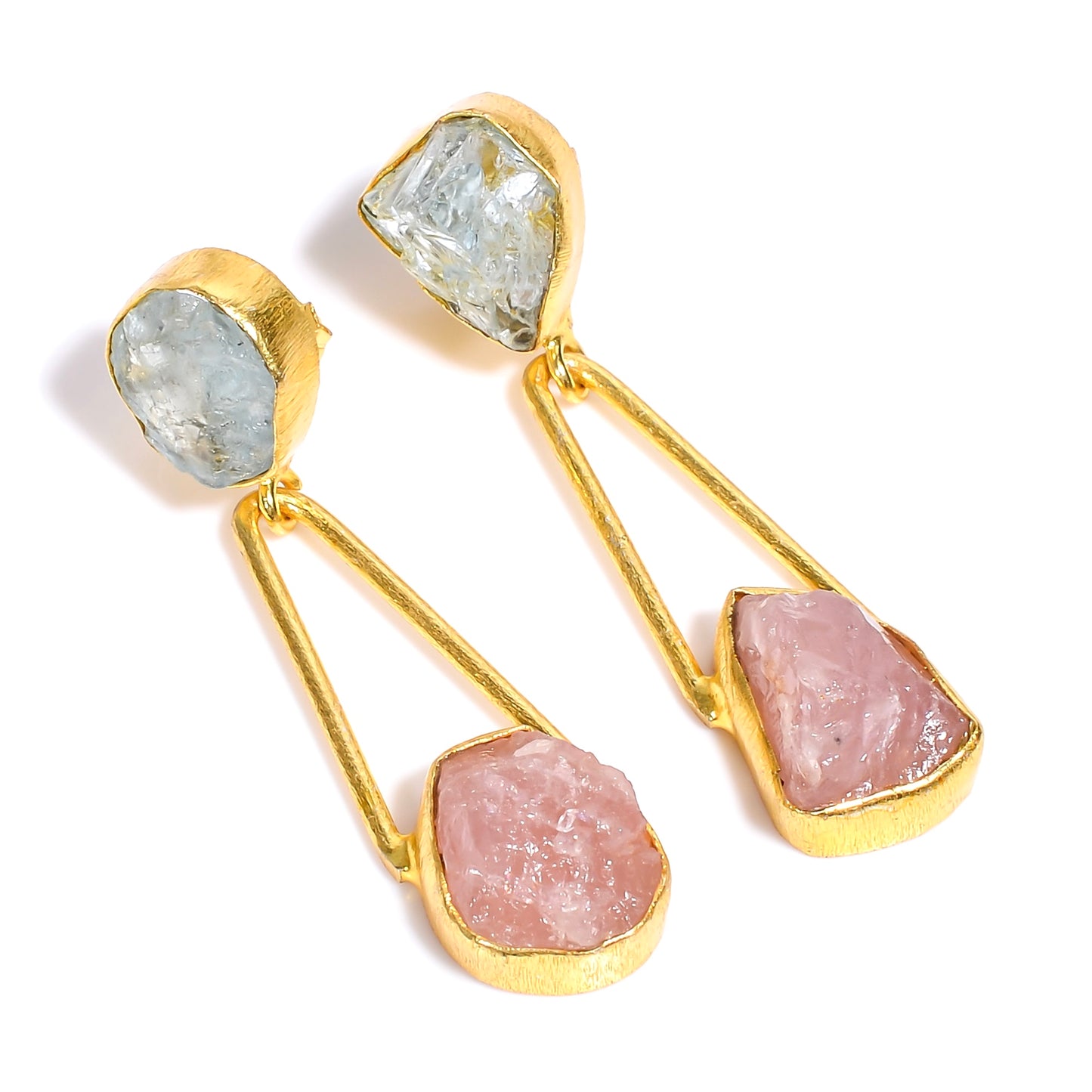 Raw Aquamarine X Rose Quartz Earrings