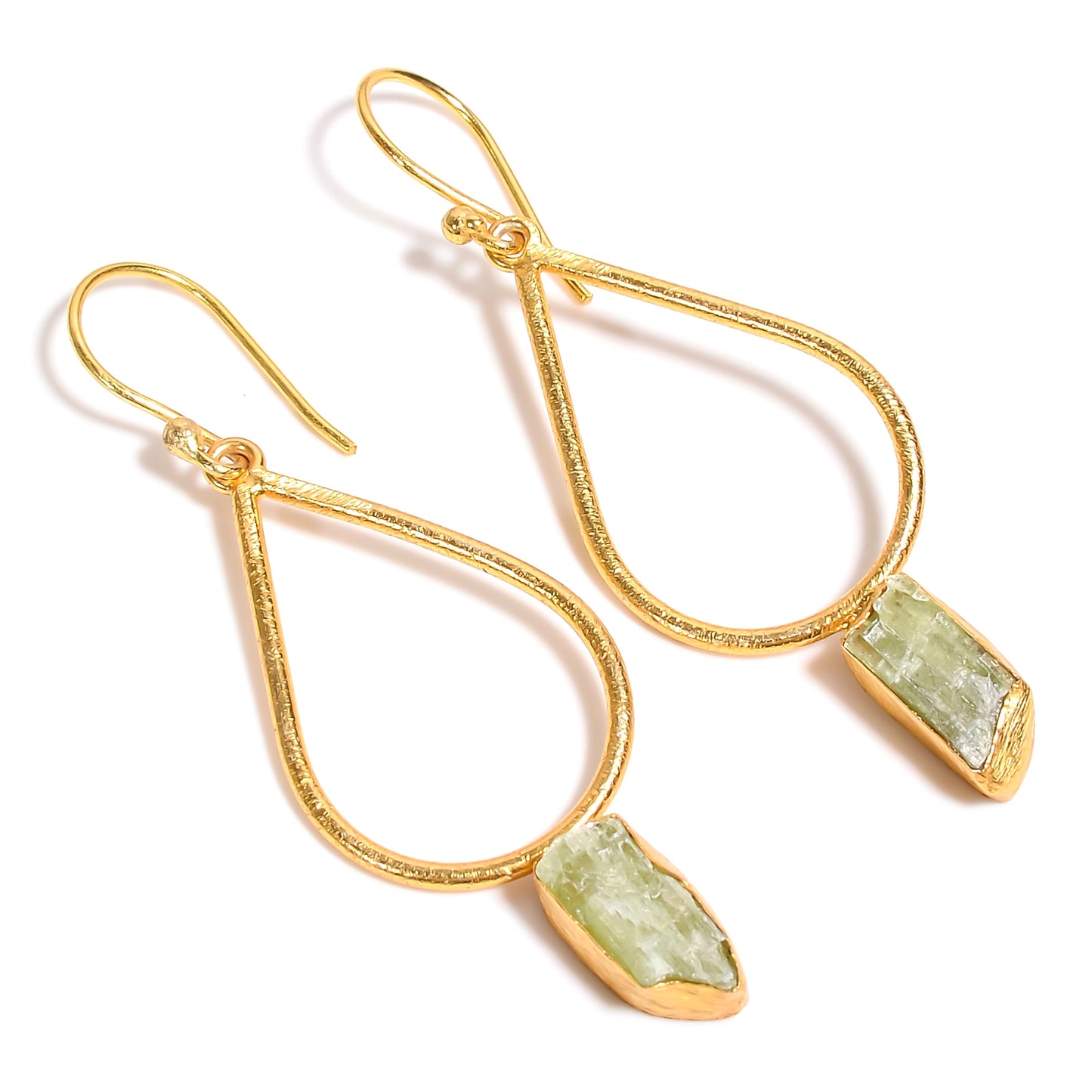 Raw Green Kyanite Earrings Gold 24k Plated