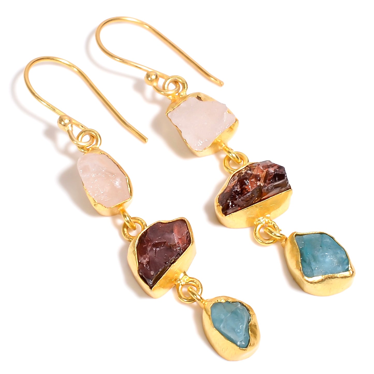 Raw Rose Quartz X Red Garnet X Blue Sky Apatite Earrings