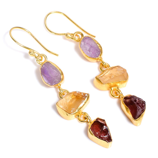 Raw Amethyst X Citrine X Red Garnet Earrings