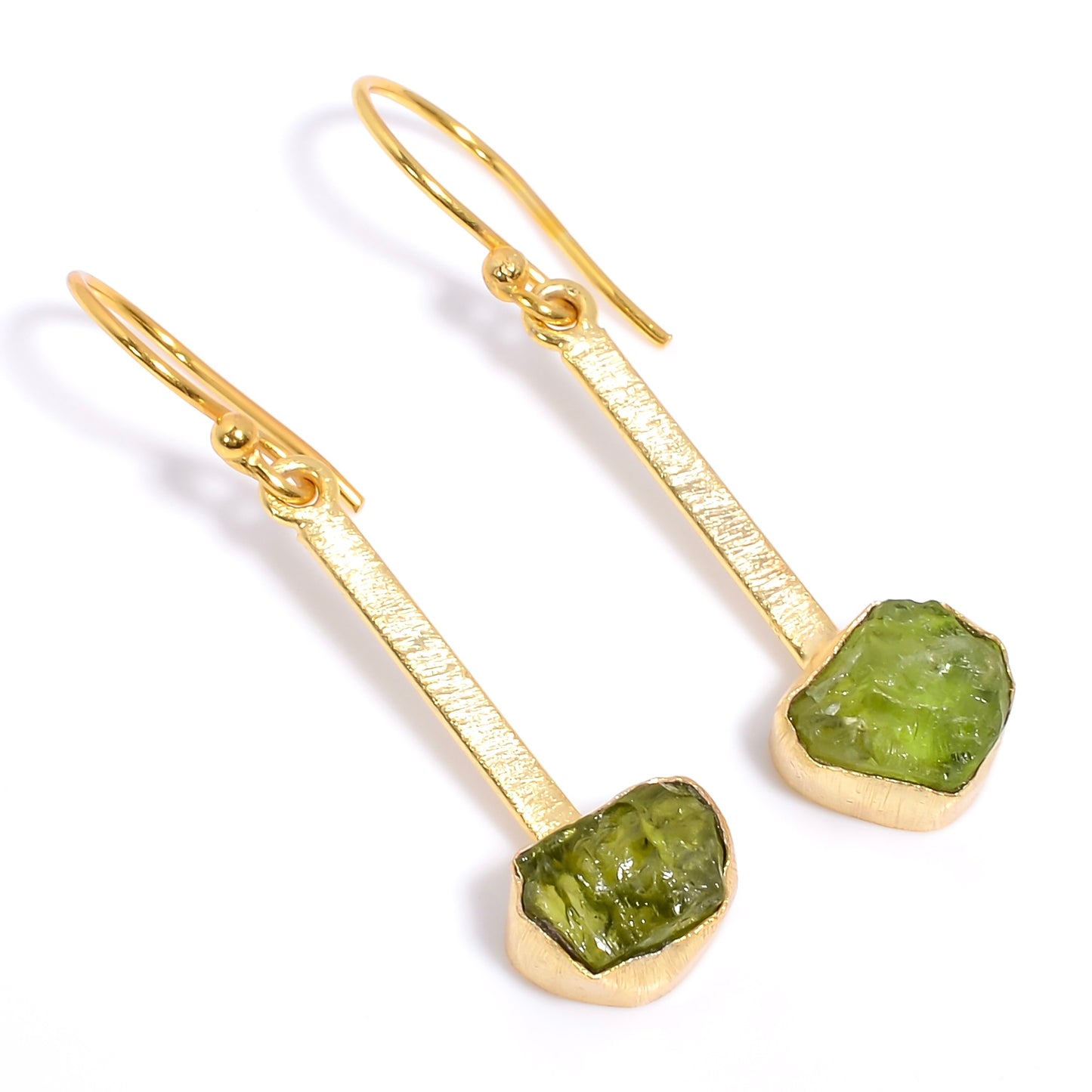 Raw Peridot Earrings Gold 24k Plated