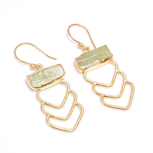 Raw Green Kyanite Earrings Gold 24k Plated