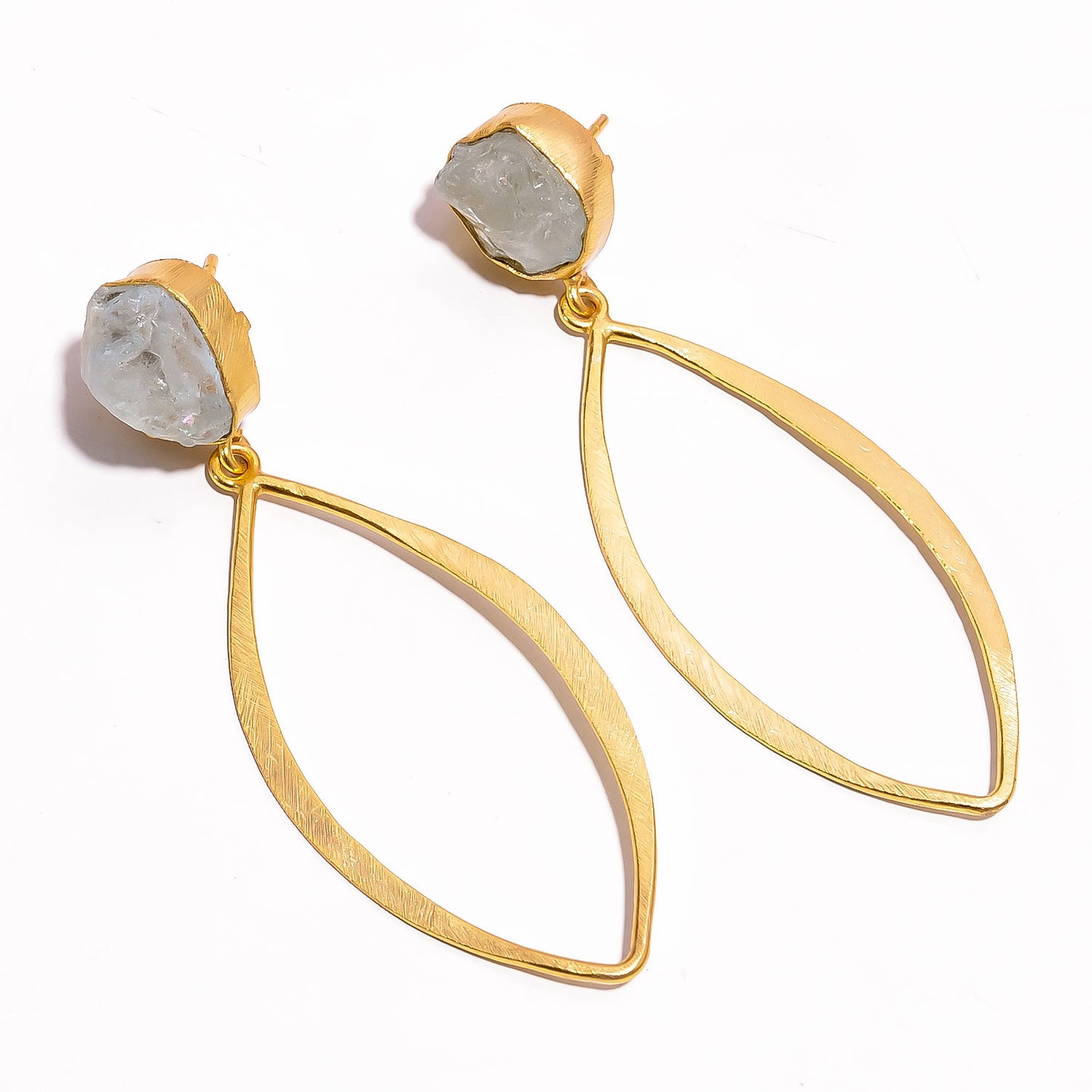 Raw Aquamarine Earrings Gold 24k Plated