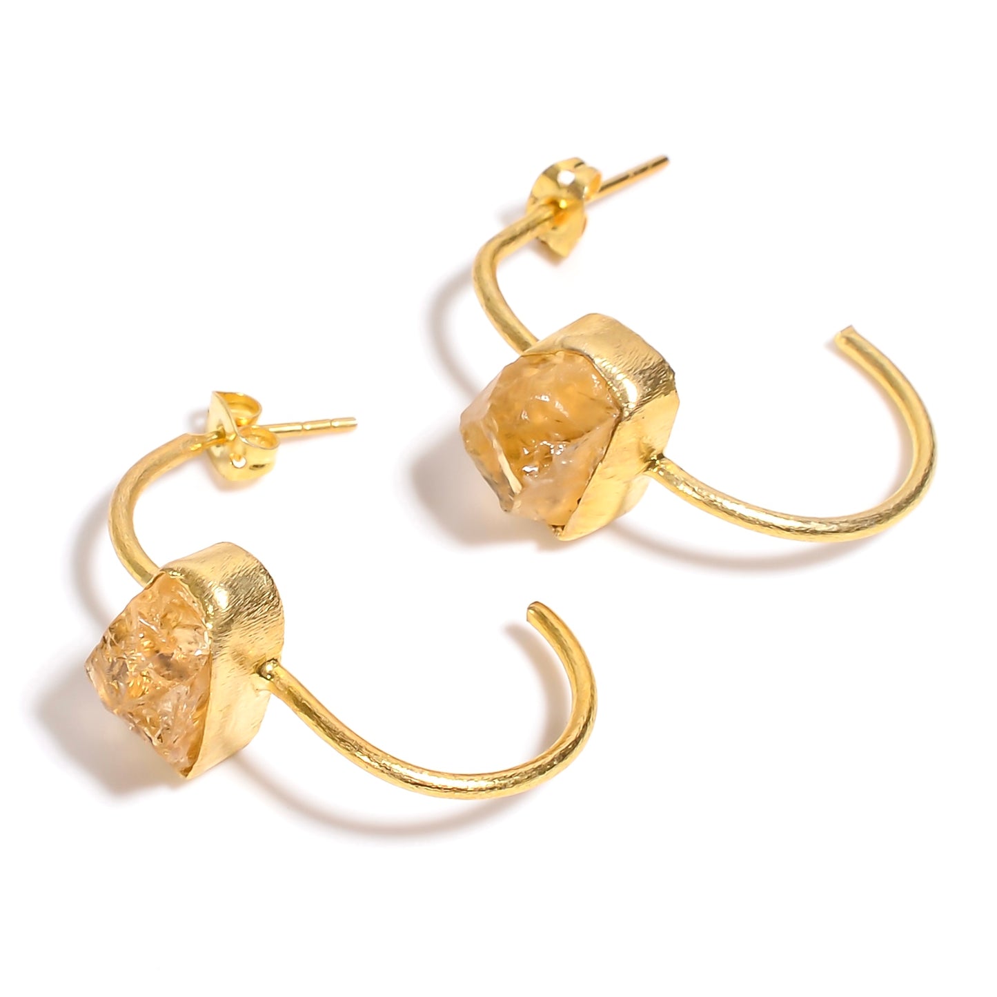 Raw Citrine Earrings Gold 24k Plated