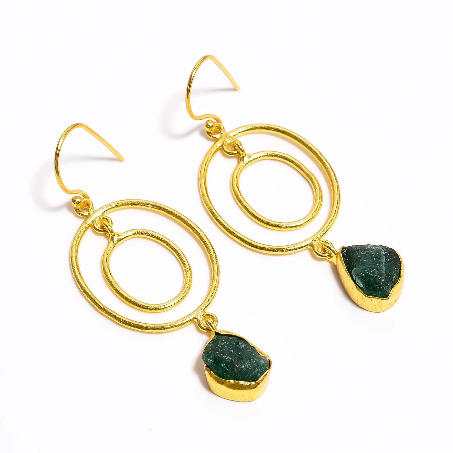 Raw Green Aventurine Earrings Gold 24k Plated