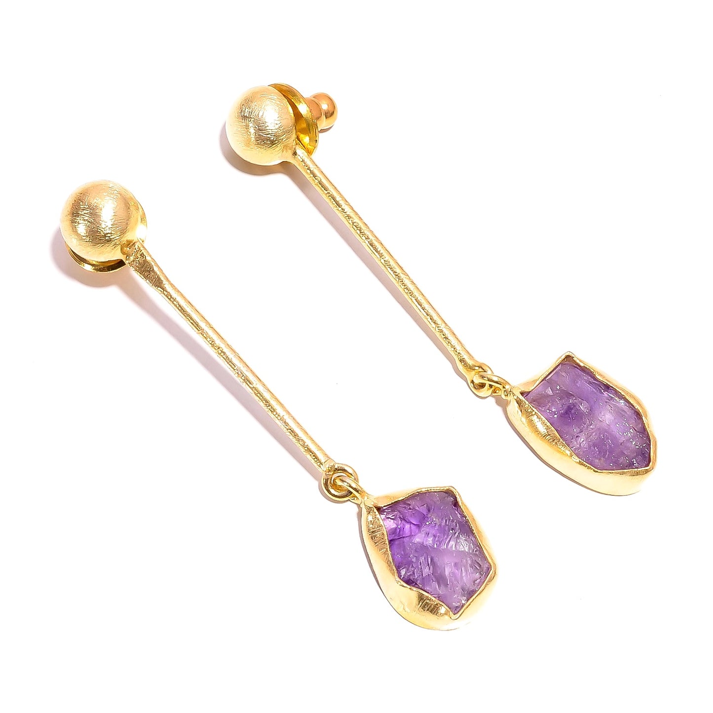 Raw Amethyst Earrings Gold 24k Plated