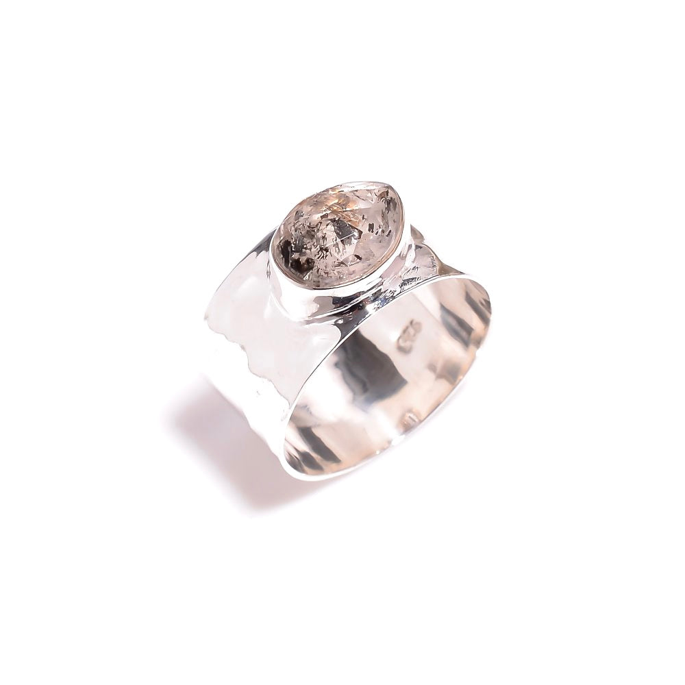 Raw Herkimer Diamond Band Ring Sterling Silver 925