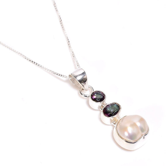 Baroque Pearl X Mystic Topaz Necklace Sterling Silver 925