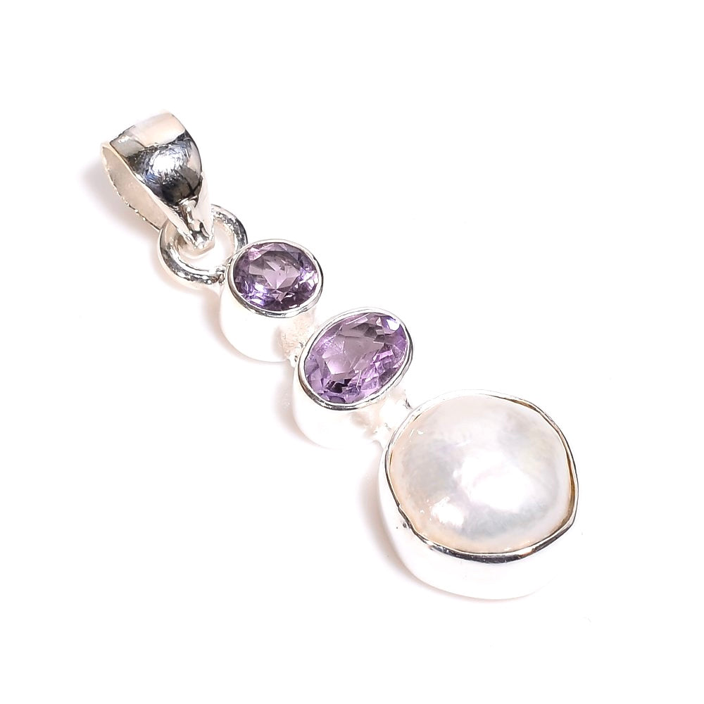 Baroque Pearl X Amethyst Necklace Sterling Silver 925
