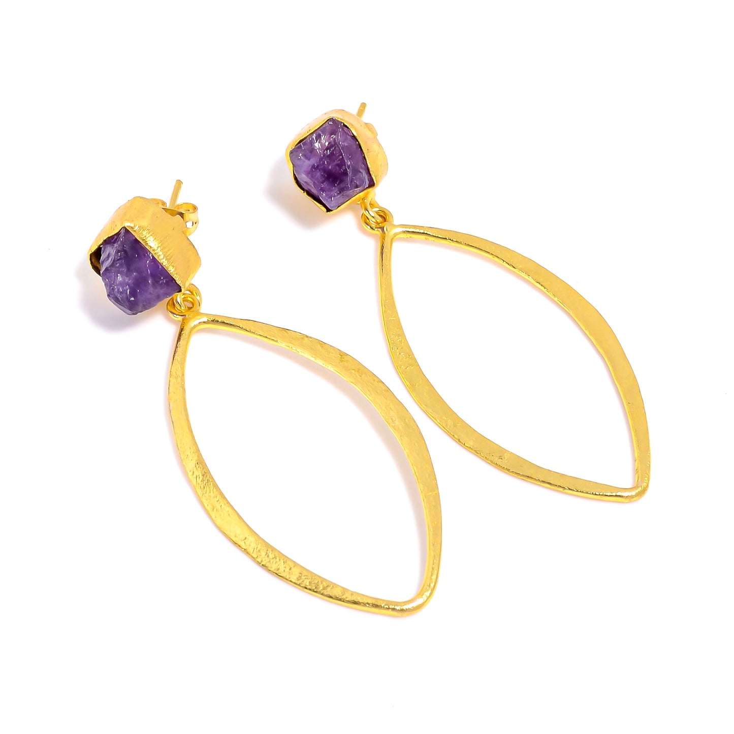 Raw Amethyst Earrings Gold 24k Plated