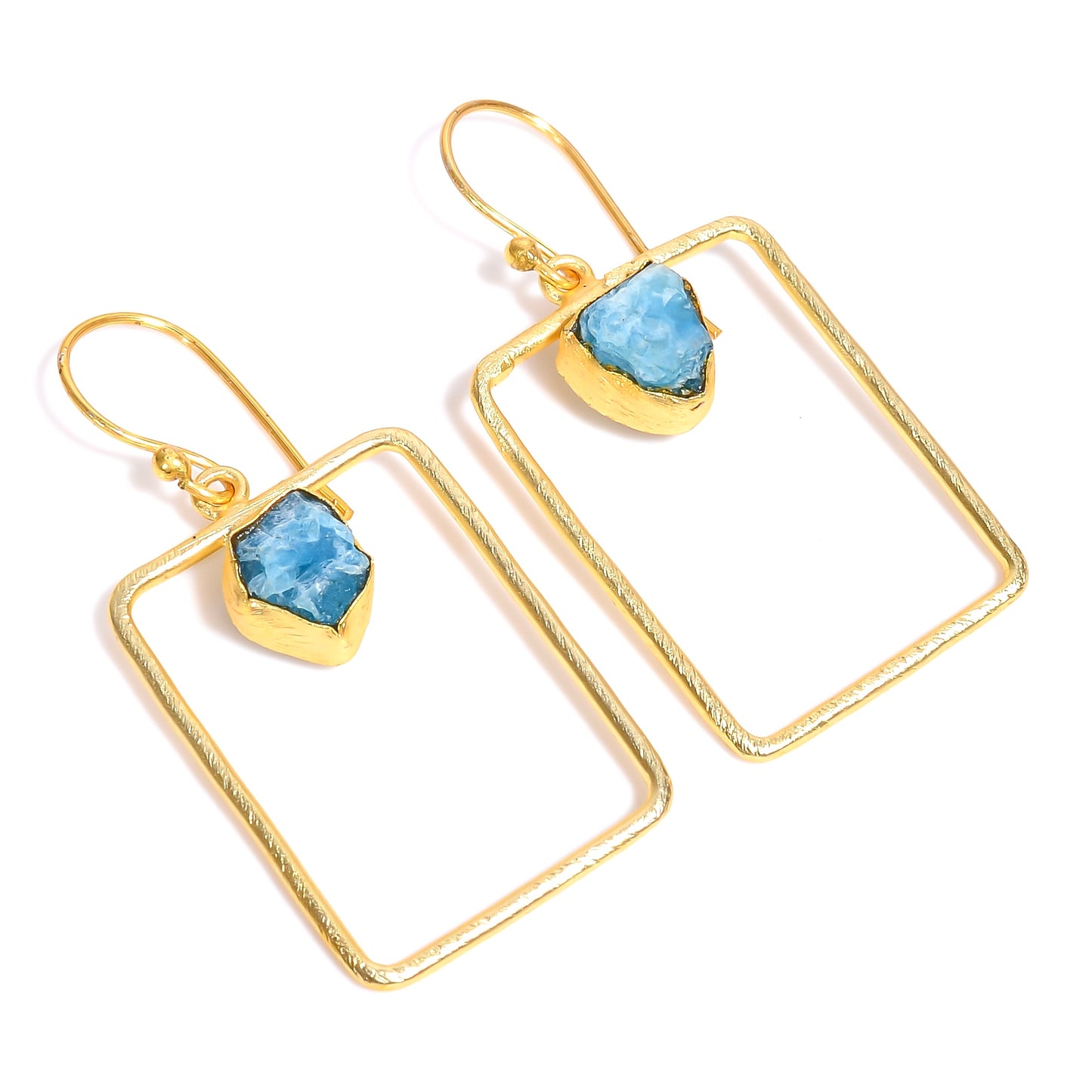 Raw Neon Apatite Earrings Gold 24k Plated