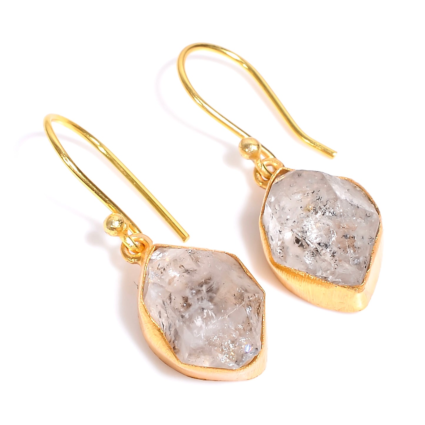 Raw Herkimer Diamond Earrings Gold 24k Plated