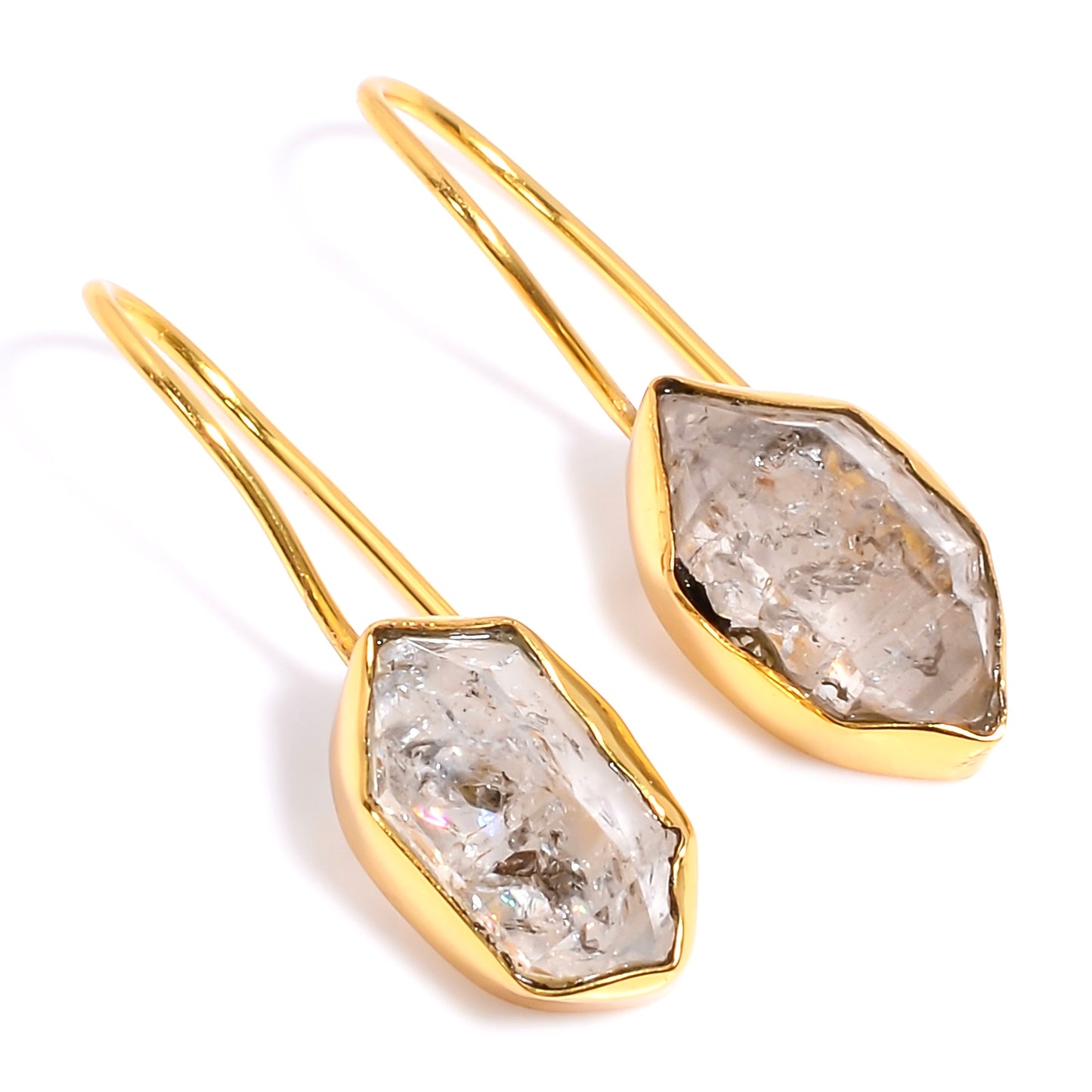 Raw Herkimer Diamond Earrings Gold 24k Plated