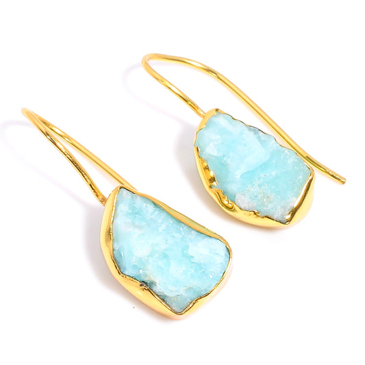 Raw Amazonite Earrings Gold 24k Plated