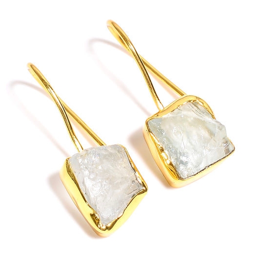 Raw Aquamarine Earrings Gold 24k Plated