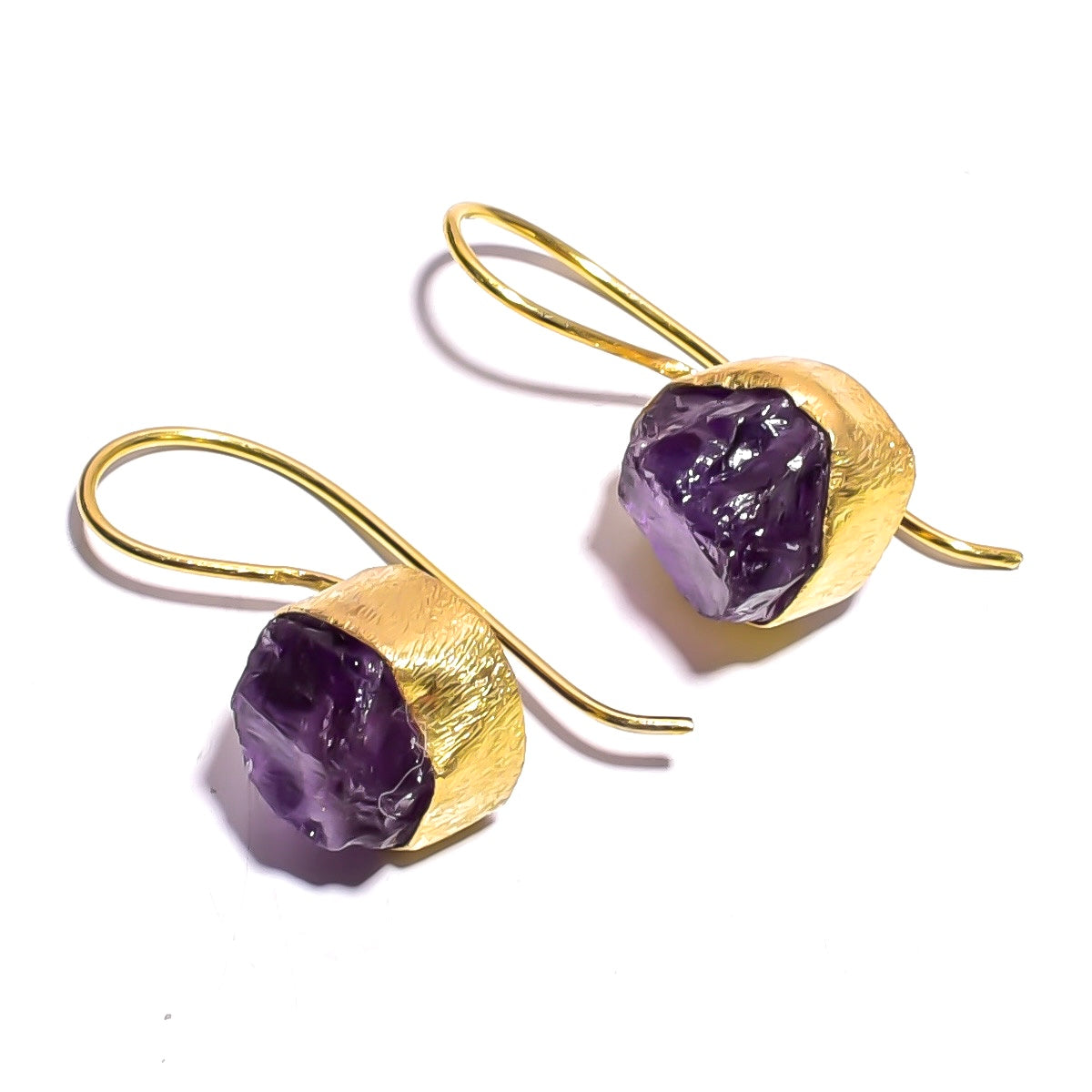 Raw Amethyst Earrings Gold 24k Plated