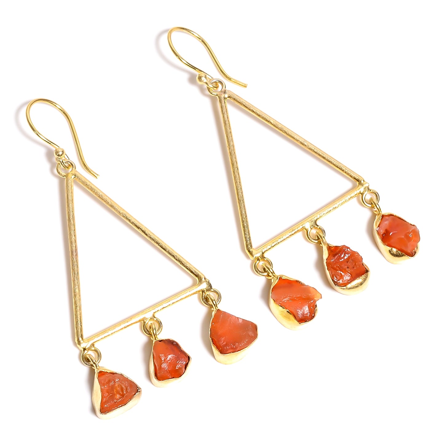 Raw Carnelian Earrings Gold 24k Plated