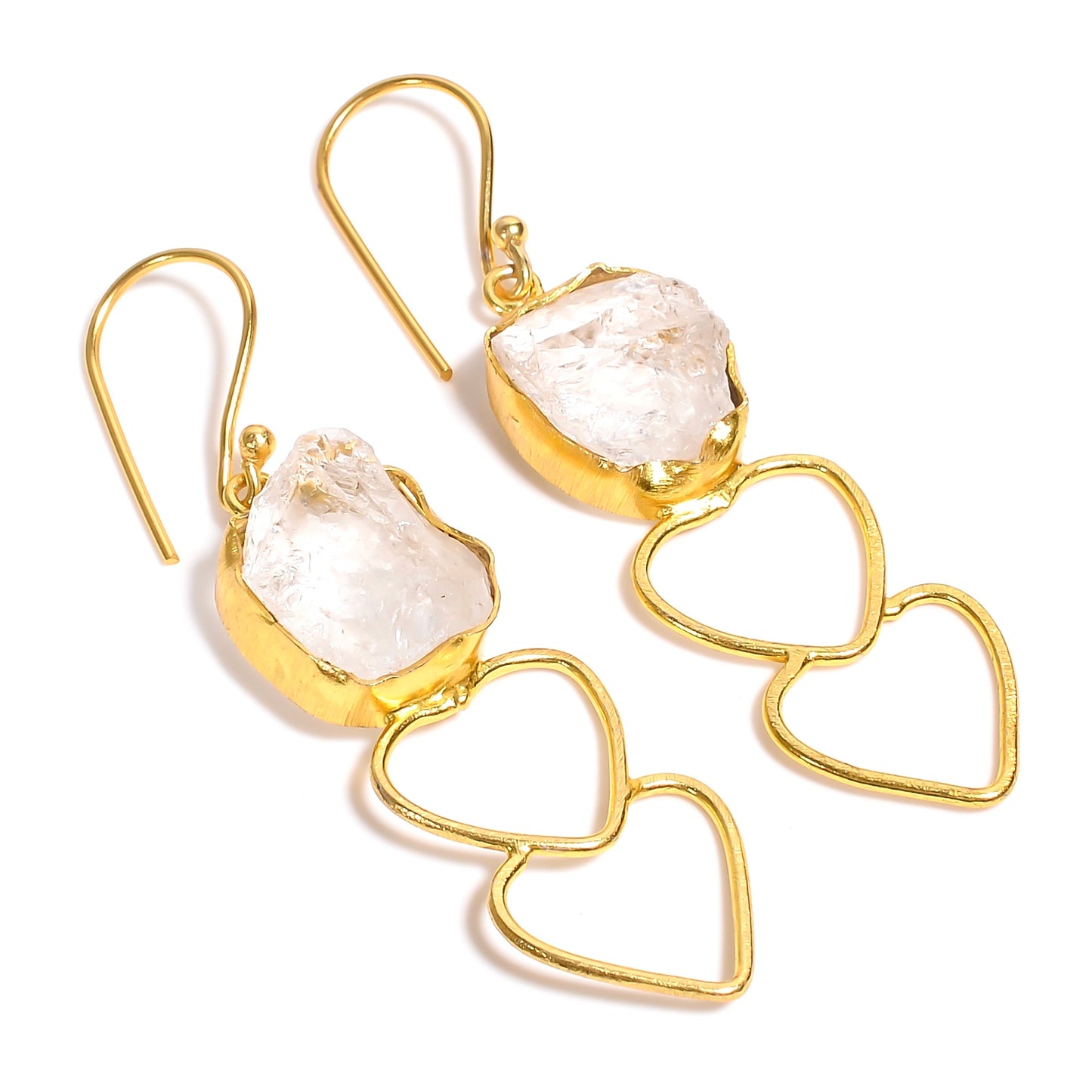 Raw Clear Quartz Earrings Gold 24k Plated