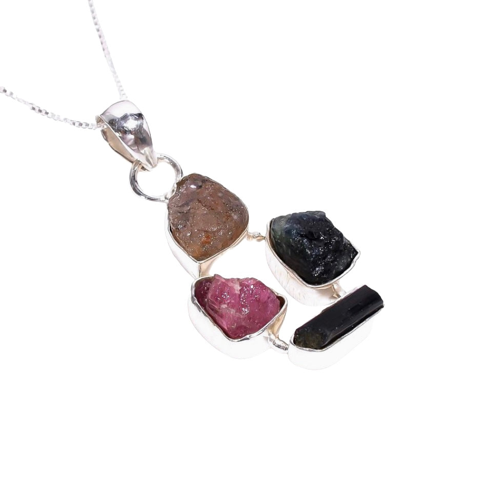 Raw Tourmaline Citrine Necklace Sterling Silver 925