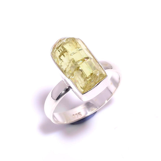 Raw Yellow Apatite Ring Sterling Silver 925