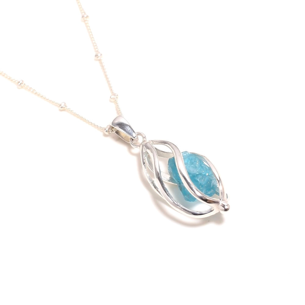 Raw Sky Apatite Cage Necklace Sterling Silver 925