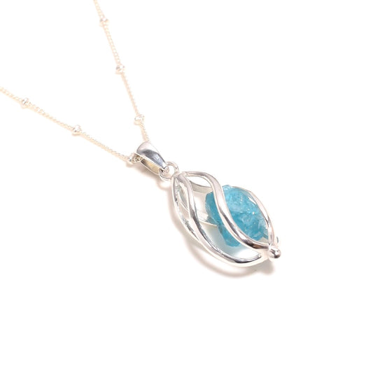 Raw Sky Apatite Cage Necklace Sterling Silver 925