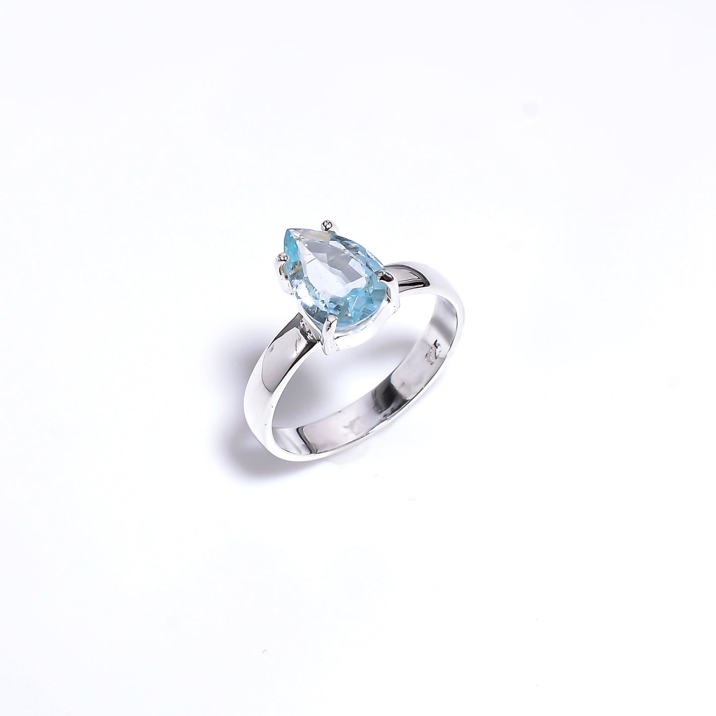 Pear Cut Aquamarine Ring Sterling Silver 925