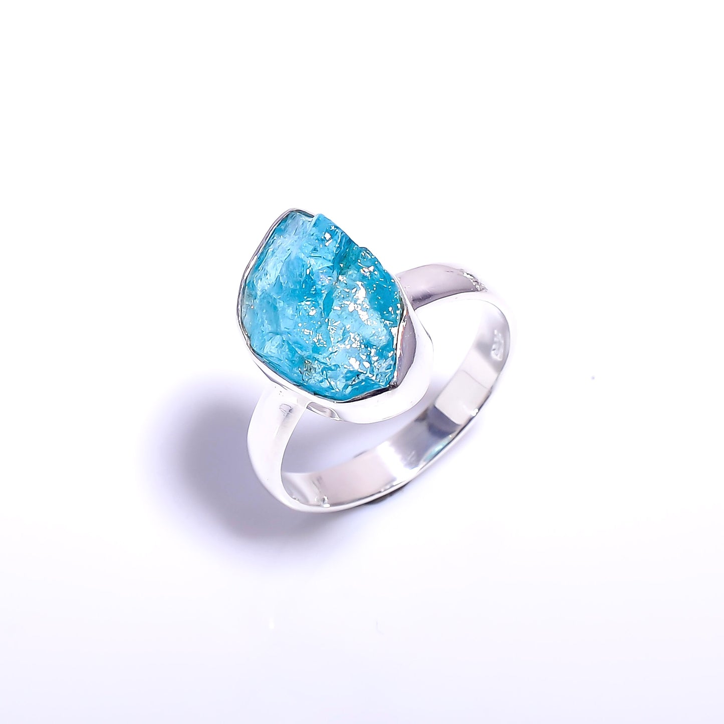 Raw Sky Blue Apatite Ring Sterling Silver 925