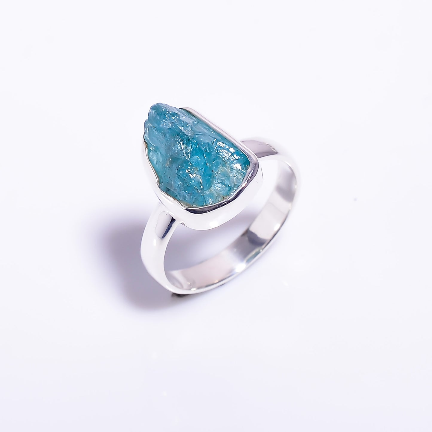 Raw Sky Blue Apatite Ring Sterling Silver 925