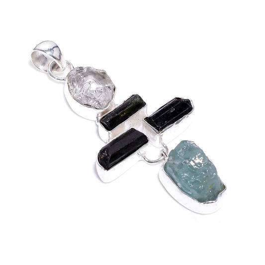 Raw Herkimer Diamond X Black Tourmaline X Aquamarine Necklace