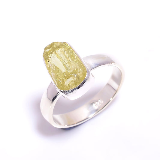 Raw Yellow Apatite Ring Sterling Silver 925