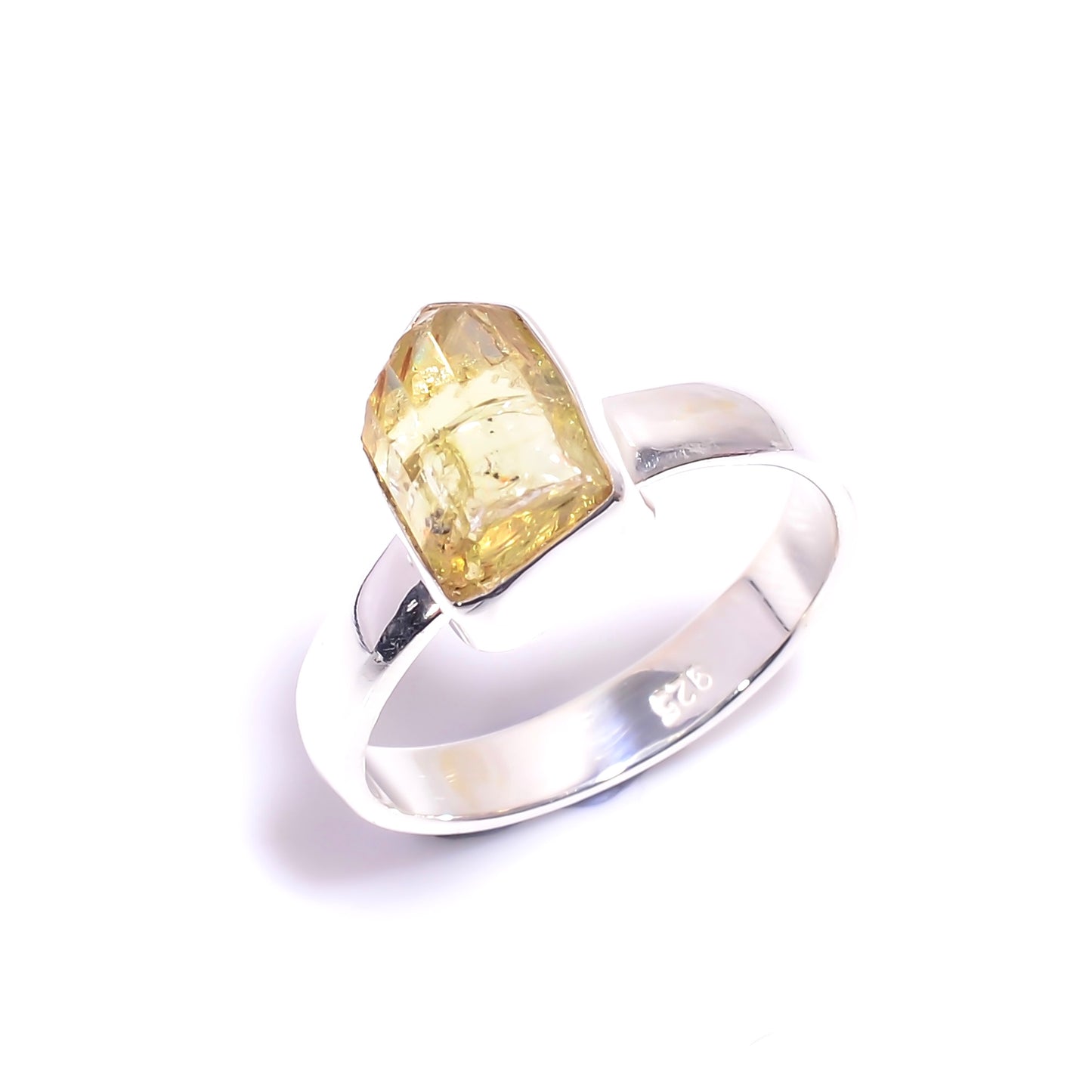 Raw Yellow Apatite Ring Sterling Silver 925